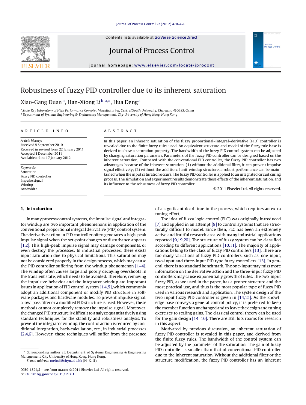 Robustness of fuzzy PID controller due to its inherent saturation