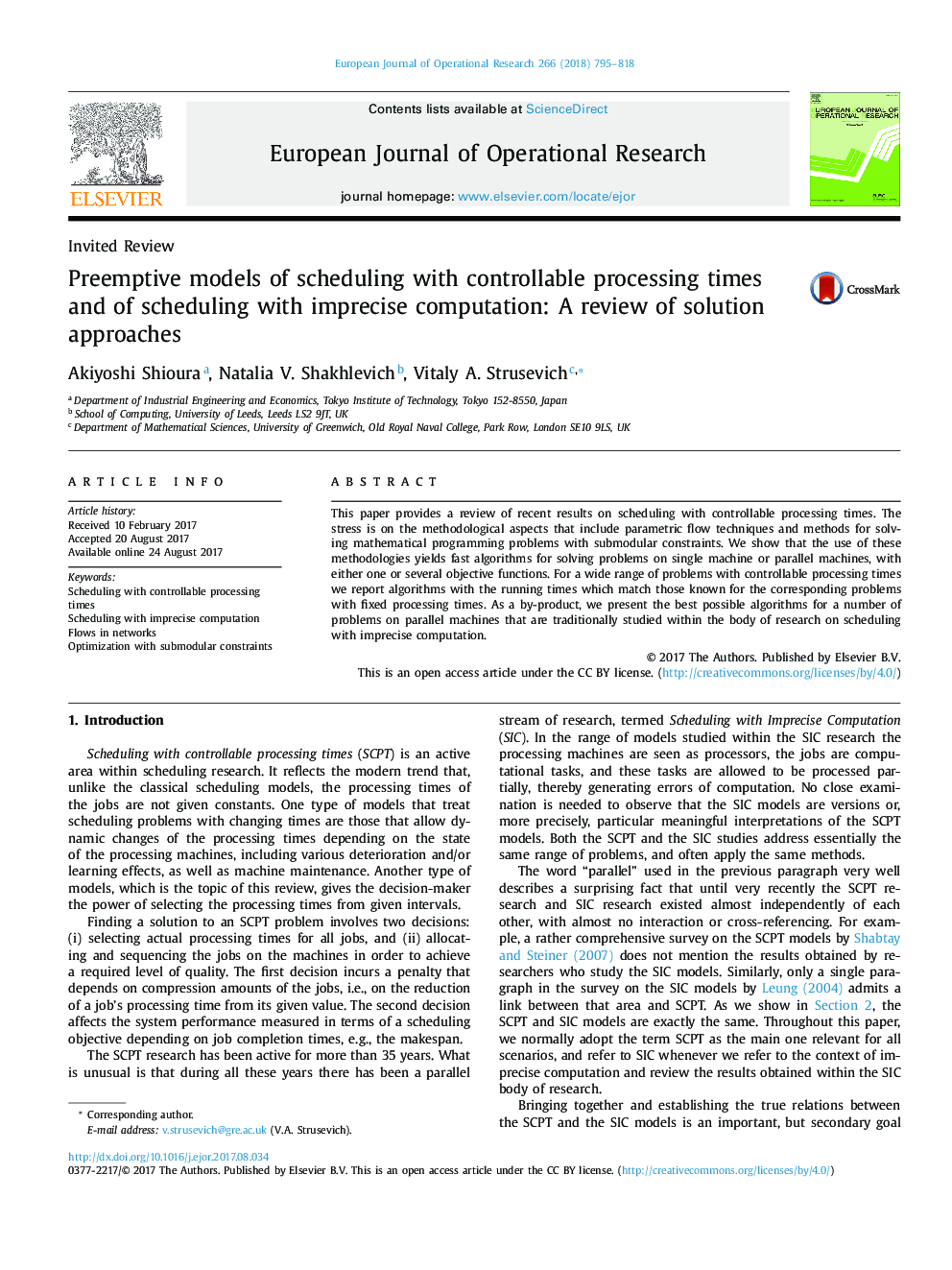 Preemptive models of scheduling with controllable processing times and of scheduling with imprecise computation: A review of solution approaches
