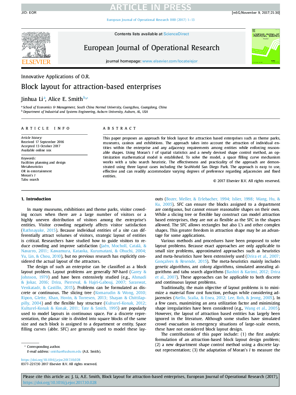 Block layout for attraction-based enterprises