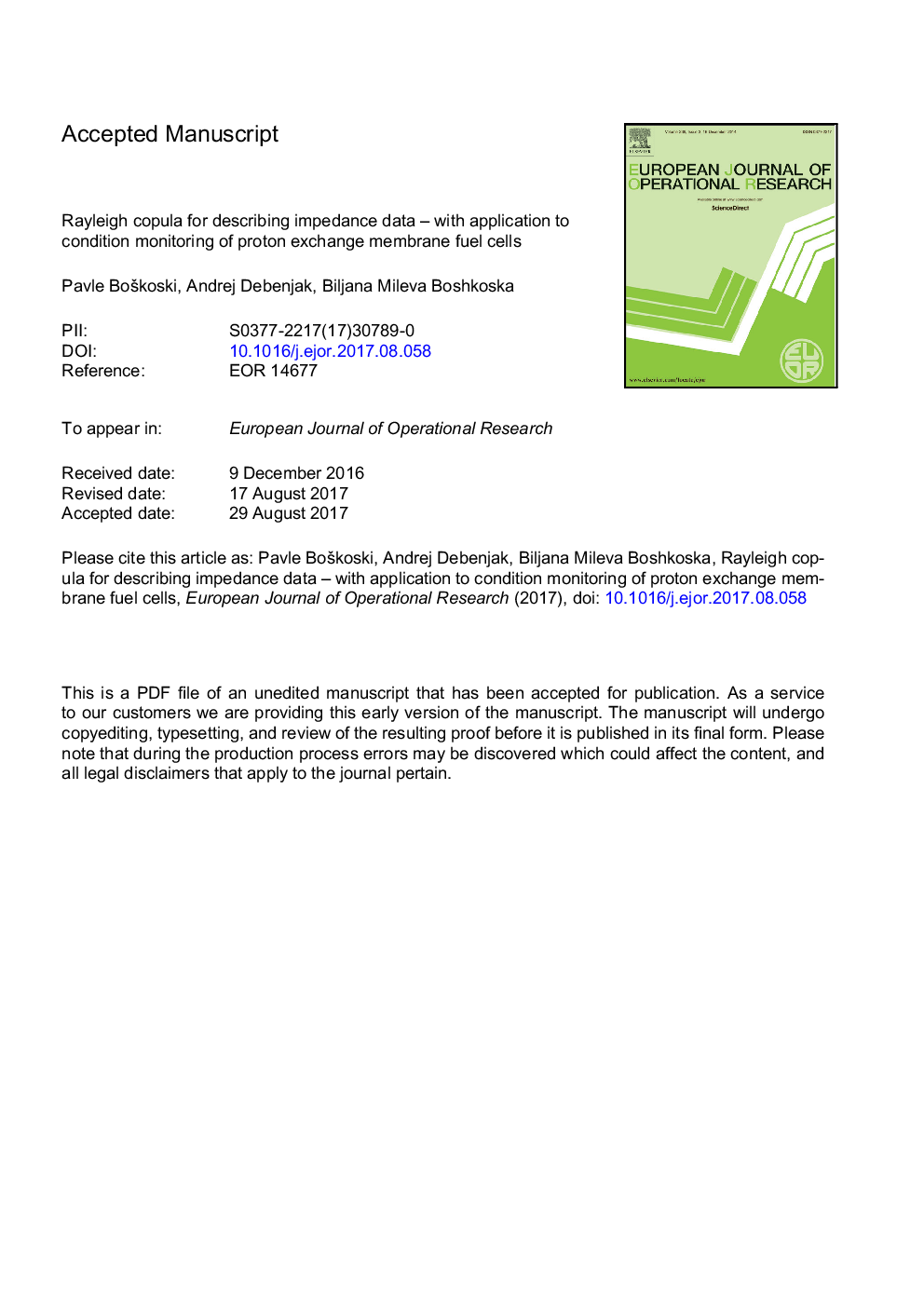 Rayleigh copula for describing impedance data-with application to condition monitoring of proton exchange membrane fuel cells