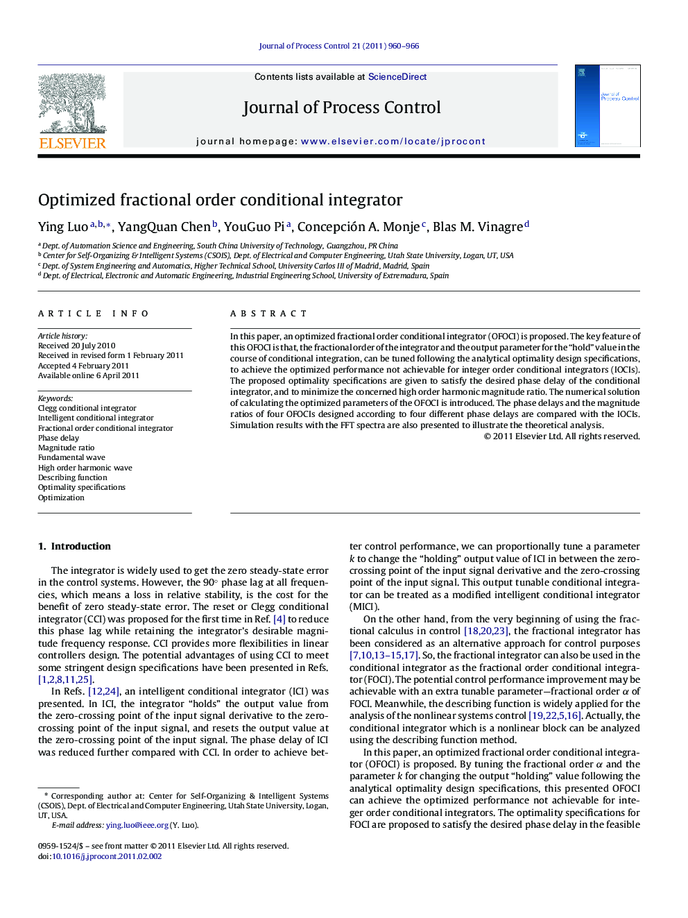 Optimized fractional order conditional integrator