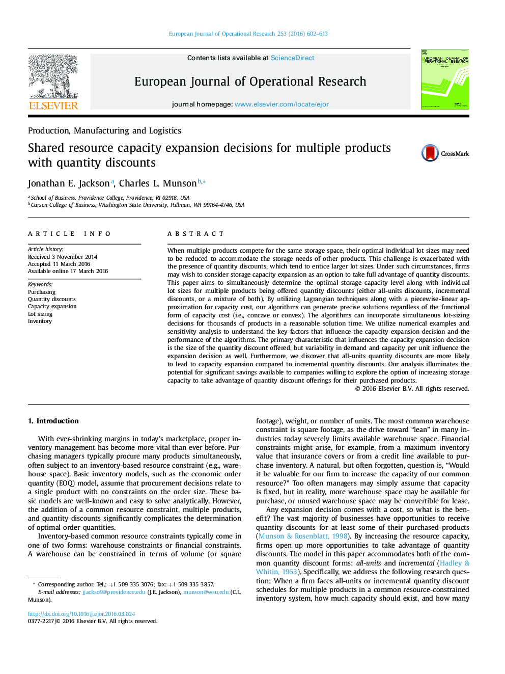 Shared resource capacity expansion decisions for multiple products with quantity discounts