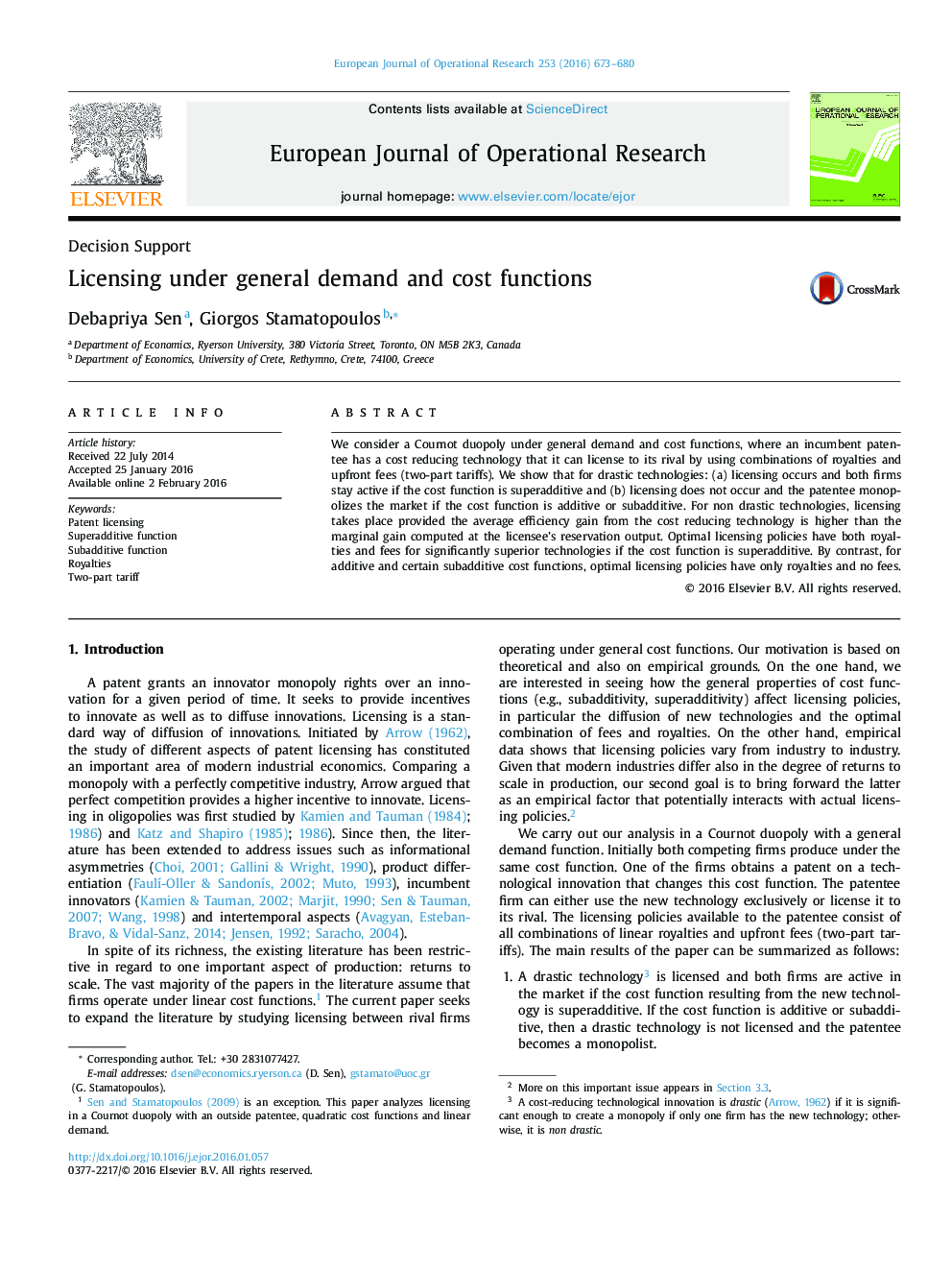 Licensing under general demand and cost functions