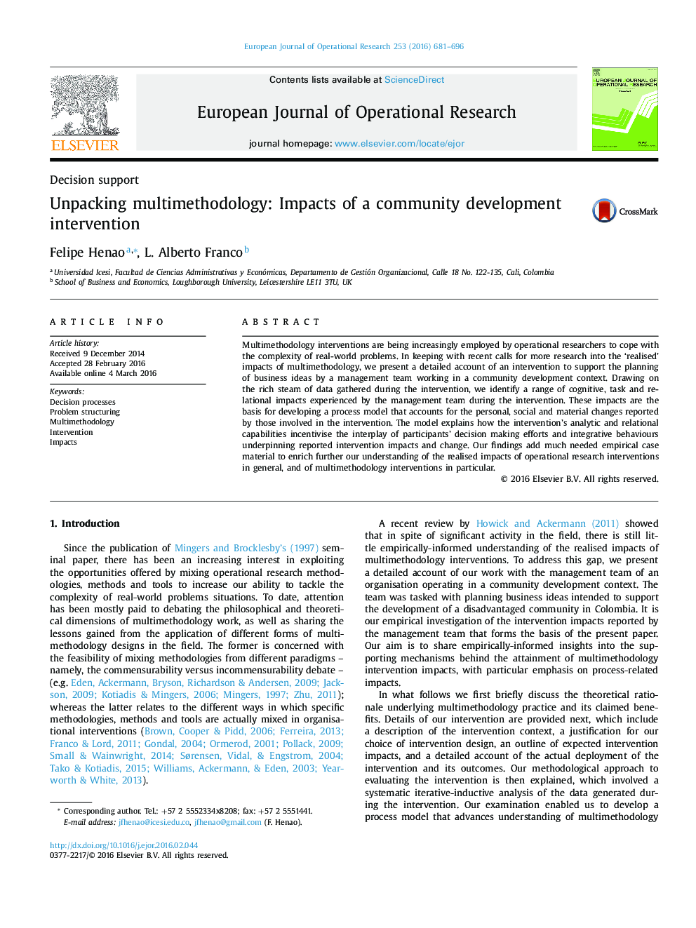 Unpacking multimethodology: Impacts of a community development intervention