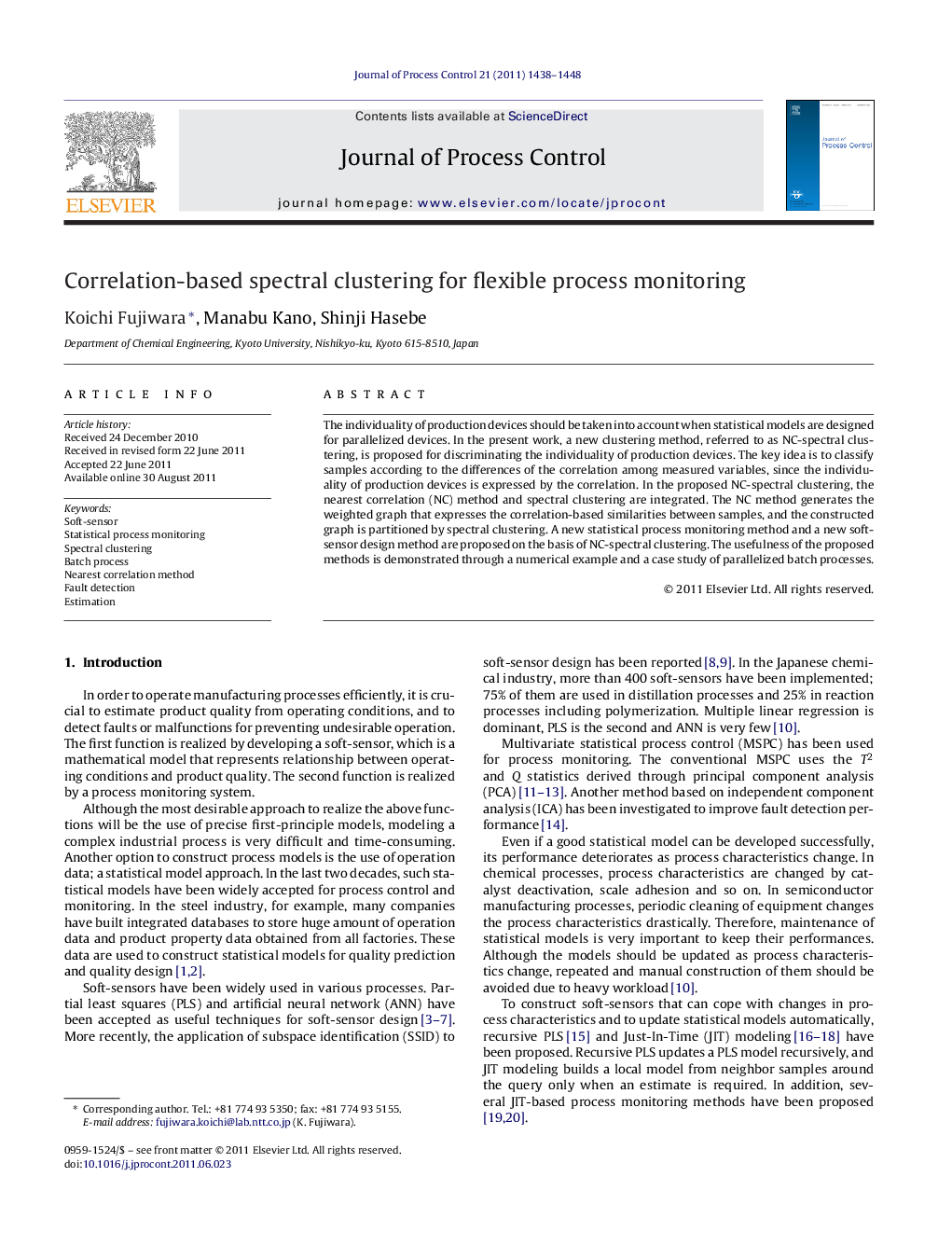 Correlation-based spectral clustering for flexible process monitoring