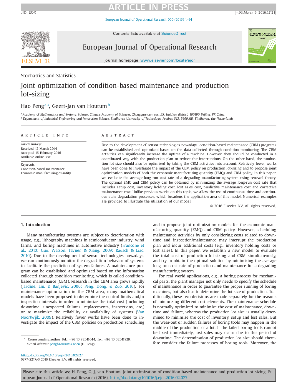 Joint optimization of condition-based maintenance and production lot-sizing