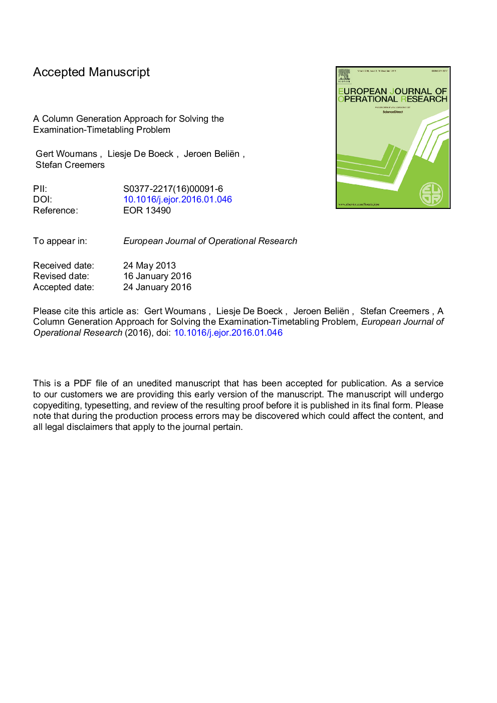 A column generation approach for solving the examination-timetabling problem
