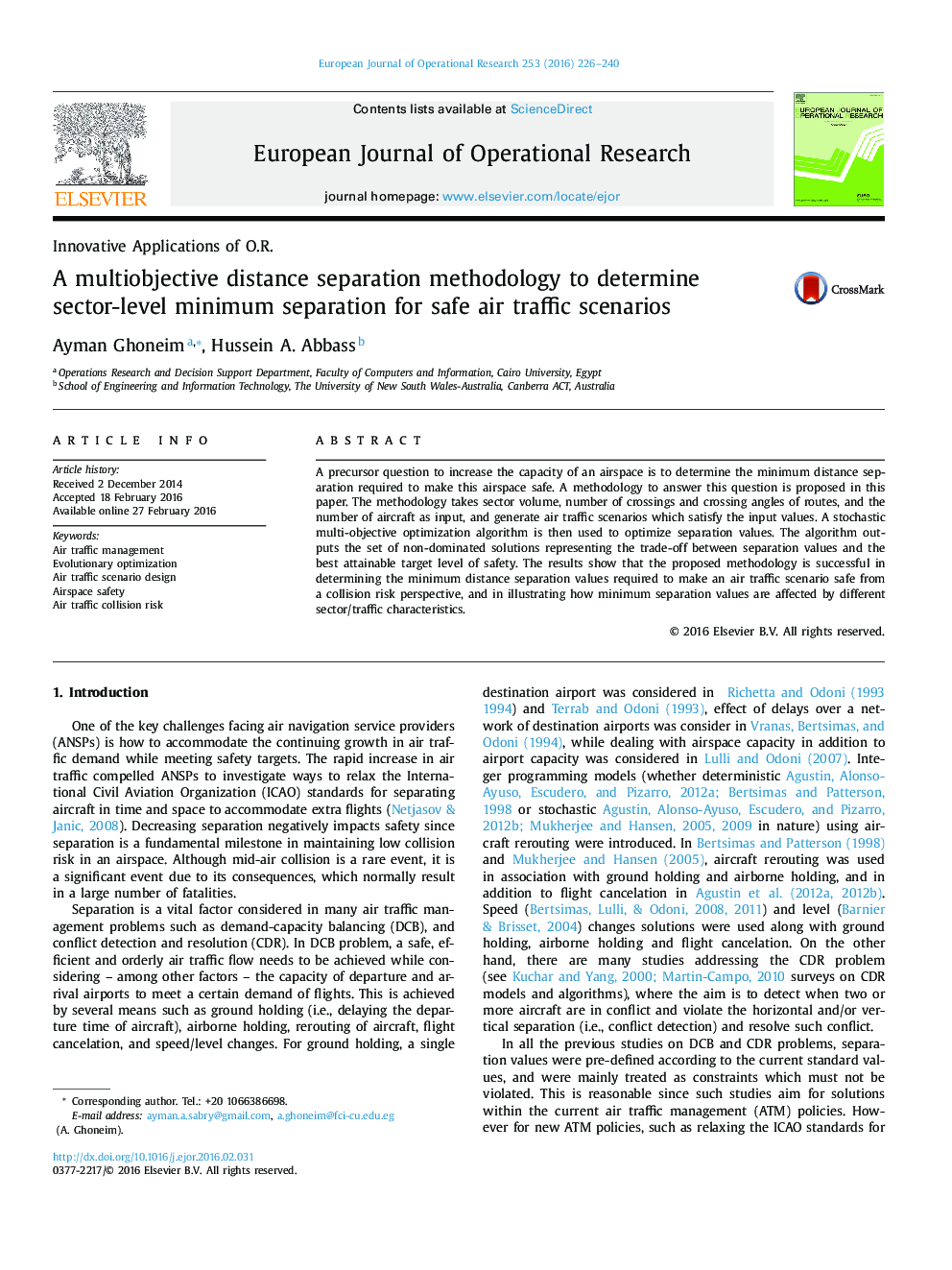 A multiobjective distance separation methodology to determine sector-level minimum separation for safe air traffic scenarios