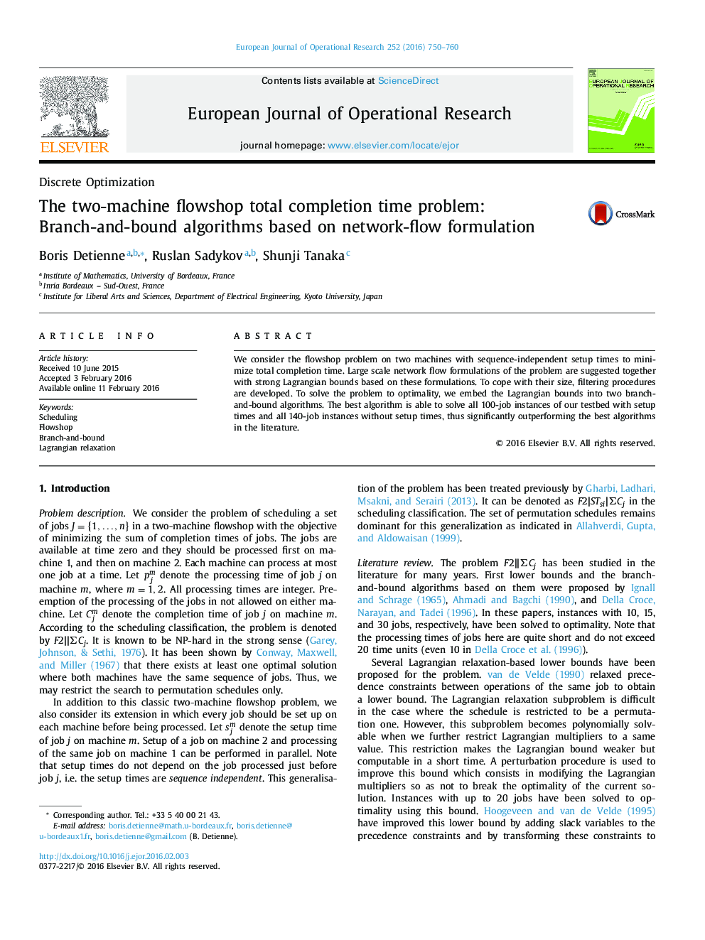 The two-machine flowshop total completion time problem: Branch-and-bound algorithms based on network-flow formulation