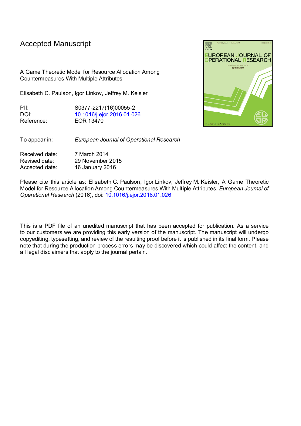 A game theoretic model for resource allocation among countermeasures with multiple attributes