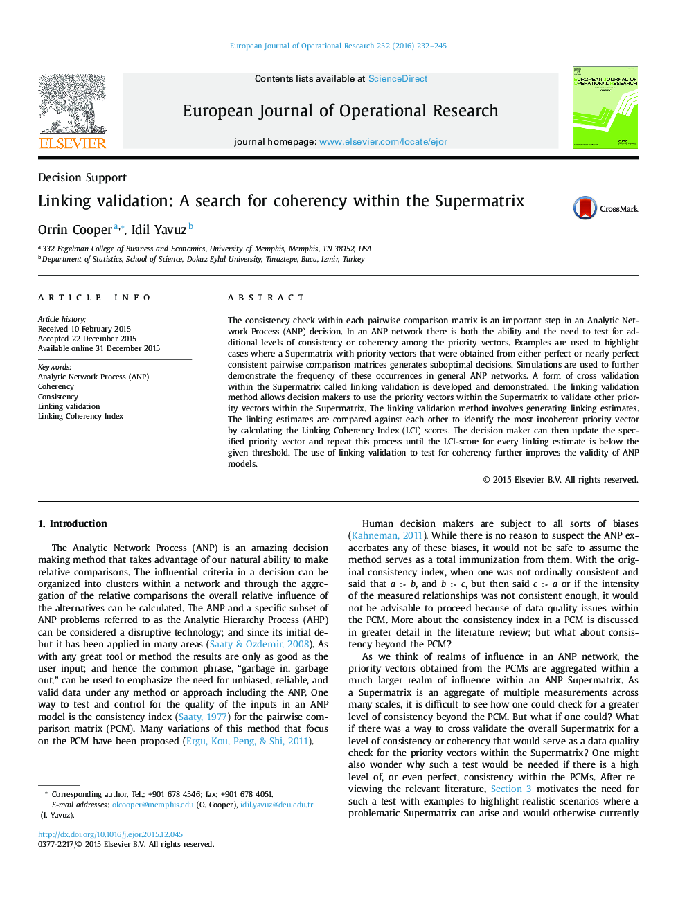 Linking validation: A search for coherency within the Supermatrix