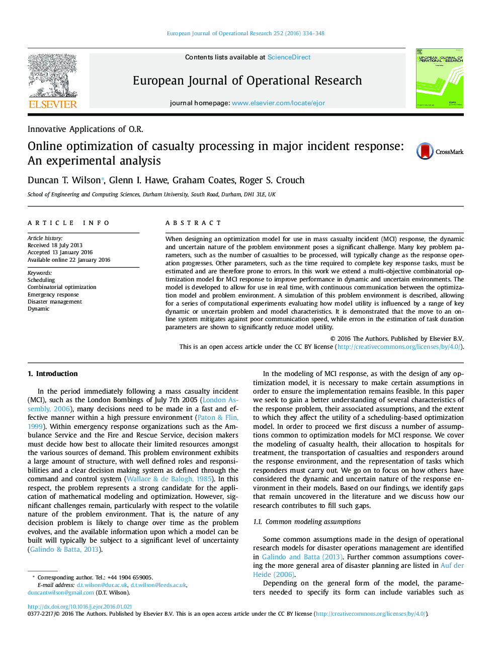 Online optimization of casualty processing in major incident response: An experimental analysis