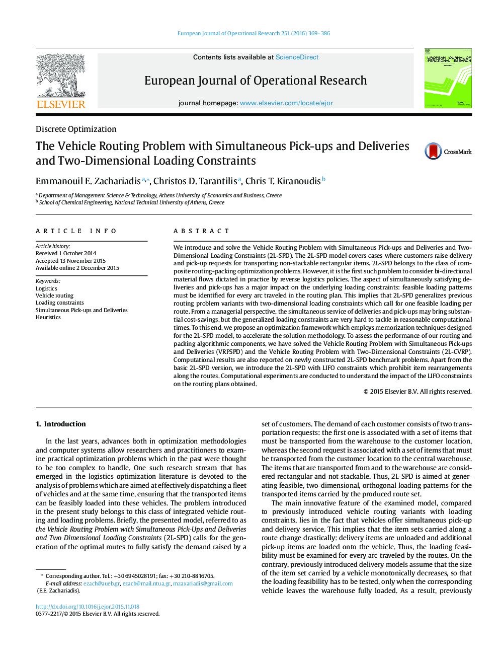 The Vehicle Routing Problem with Simultaneous Pick-ups and Deliveries and Two-Dimensional Loading Constraints