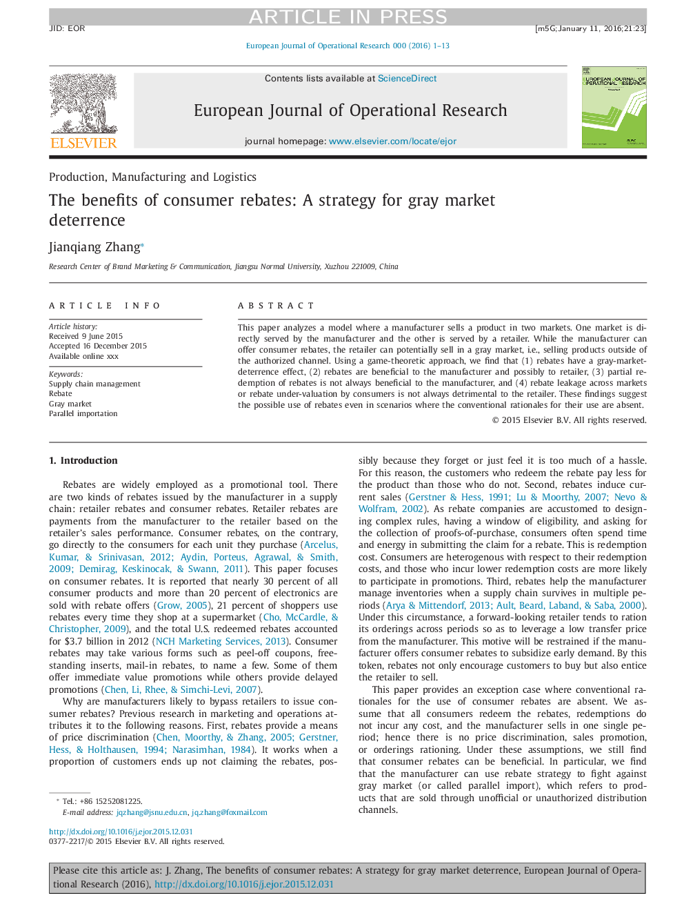 The benefits of consumer rebates: A strategy for gray market deterrence