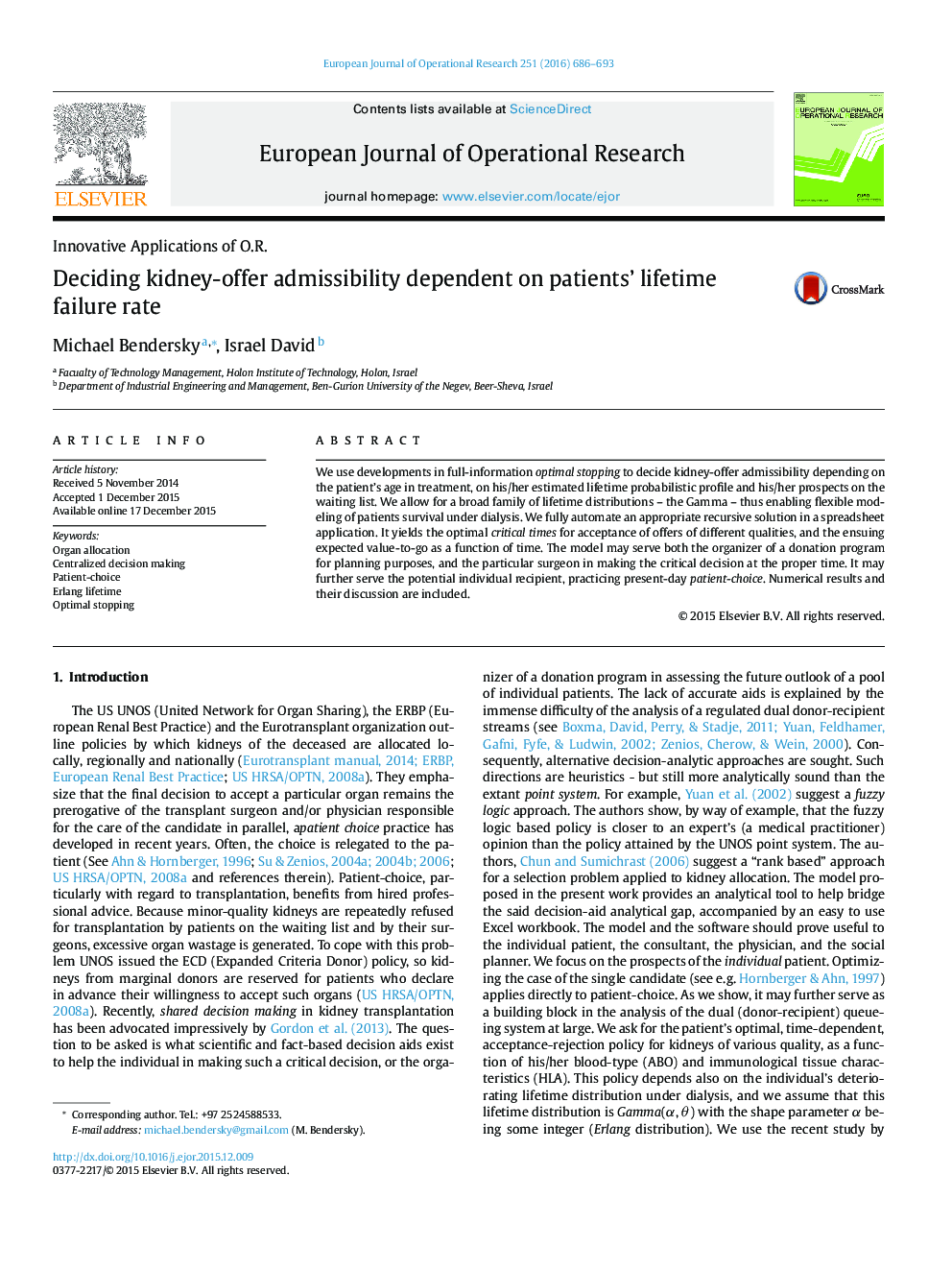 Deciding kidney-offer admissibility dependent on patients' lifetime failure rate