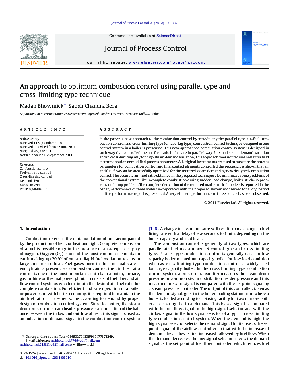 An approach to optimum combustion control using parallel type and cross-limiting type technique