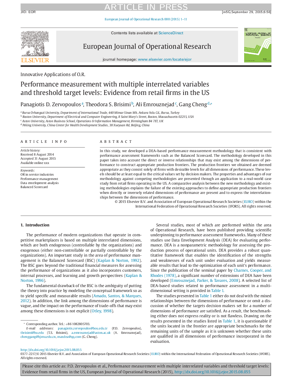 Performance measurement with multiple interrelated variables and threshold target levels: Evidence from retail firms in the US