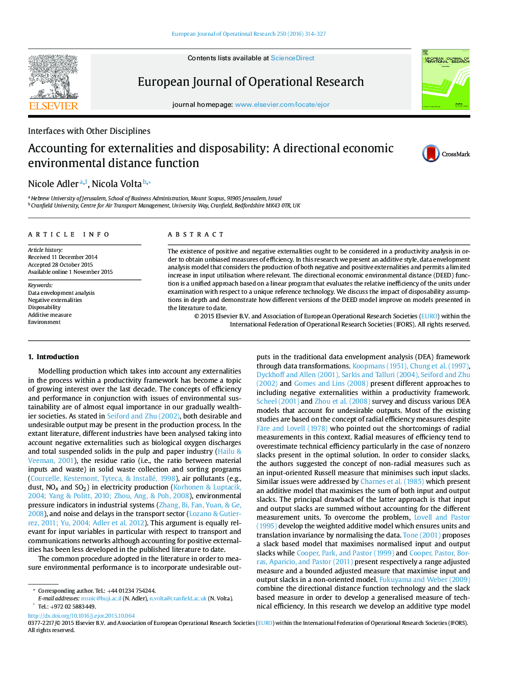 Accounting for externalities and disposability: A directional economic environmental distance function