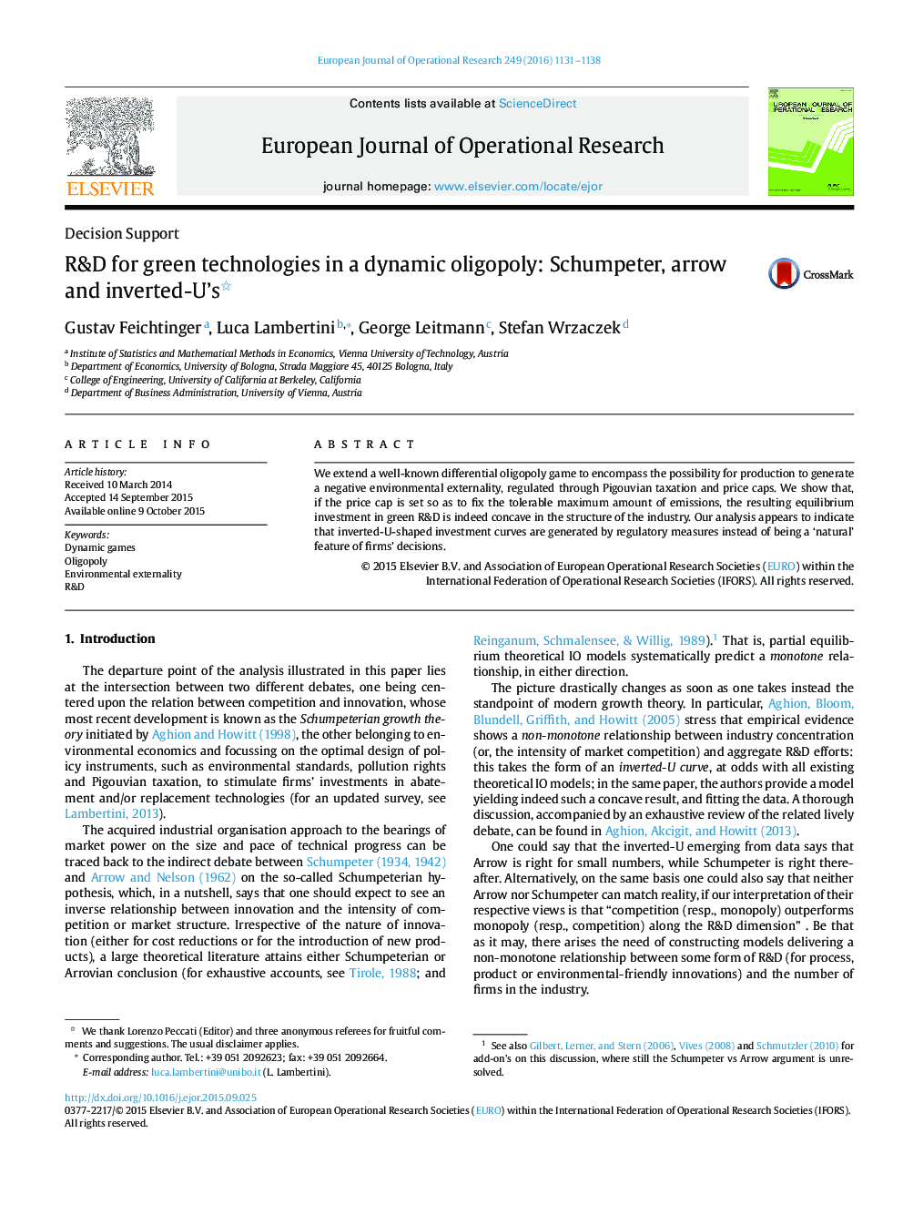 R&D for green technologies in a dynamic oligopoly: Schumpeter, arrow and inverted-U's