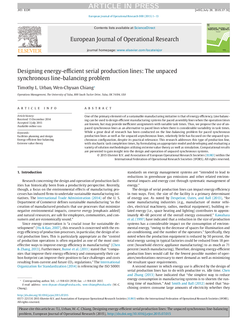 Designing energy-efficient serial production lines: The unpaced synchronous line-balancing problem