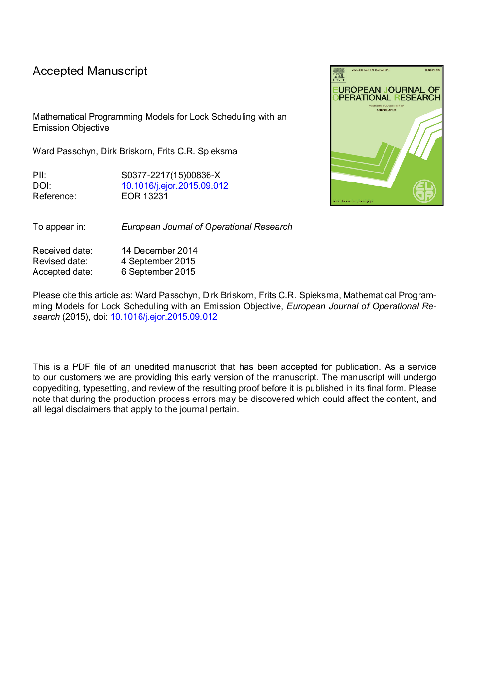 Mathematical programming models for lock scheduling with an emission objective