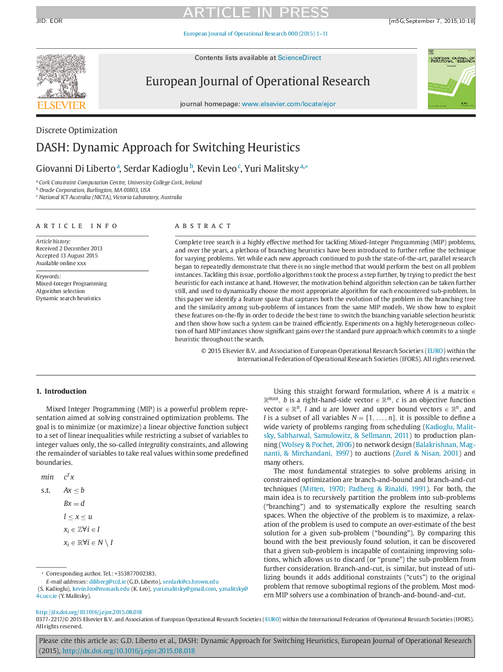 DASH: Dynamic Approach for Switching Heuristics