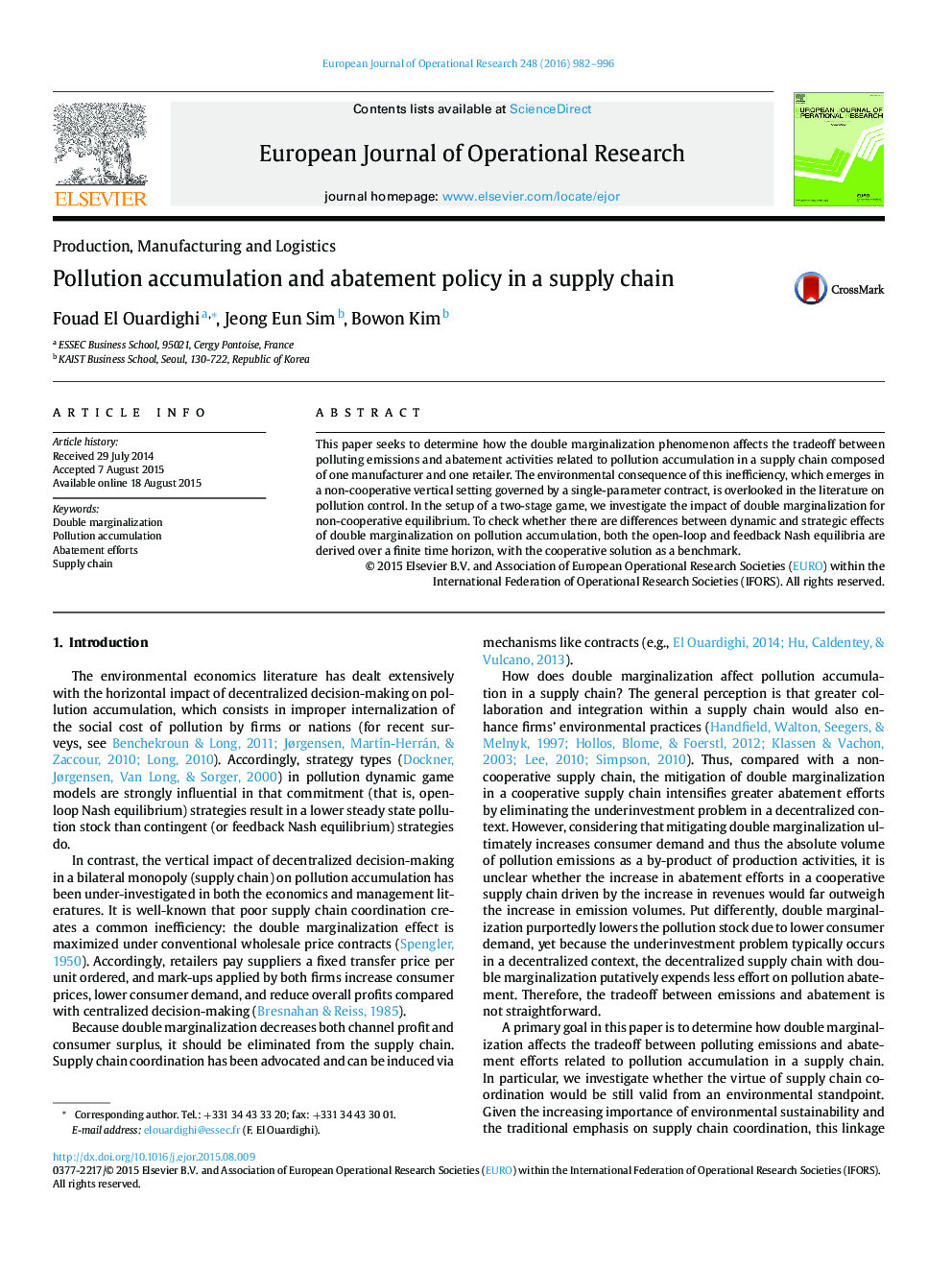 Pollution accumulation and abatement policy in a supply chain