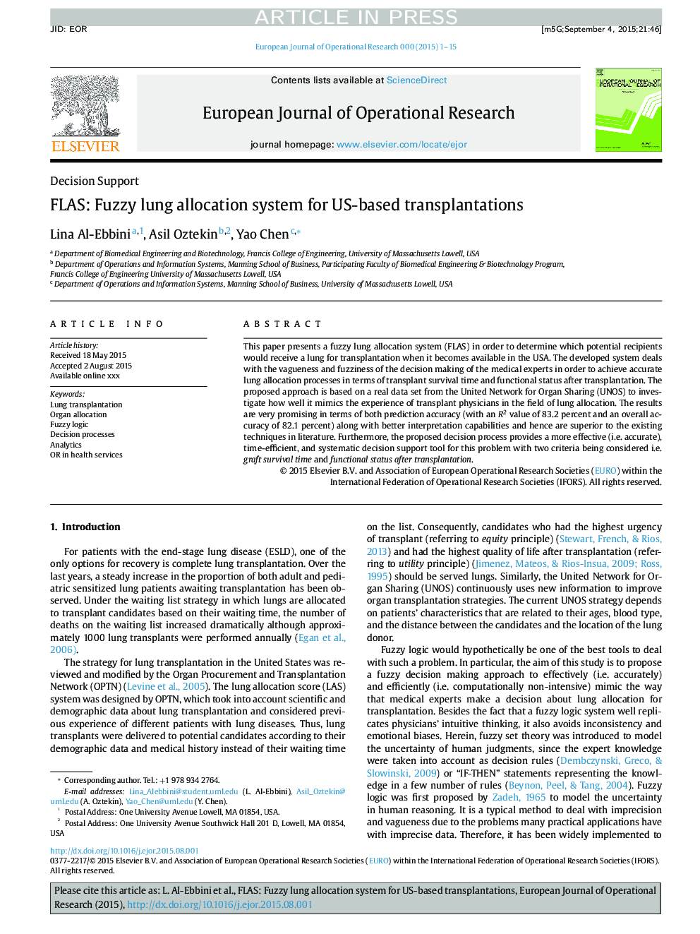 FLAS: Fuzzy lung allocation system for US-based transplantations