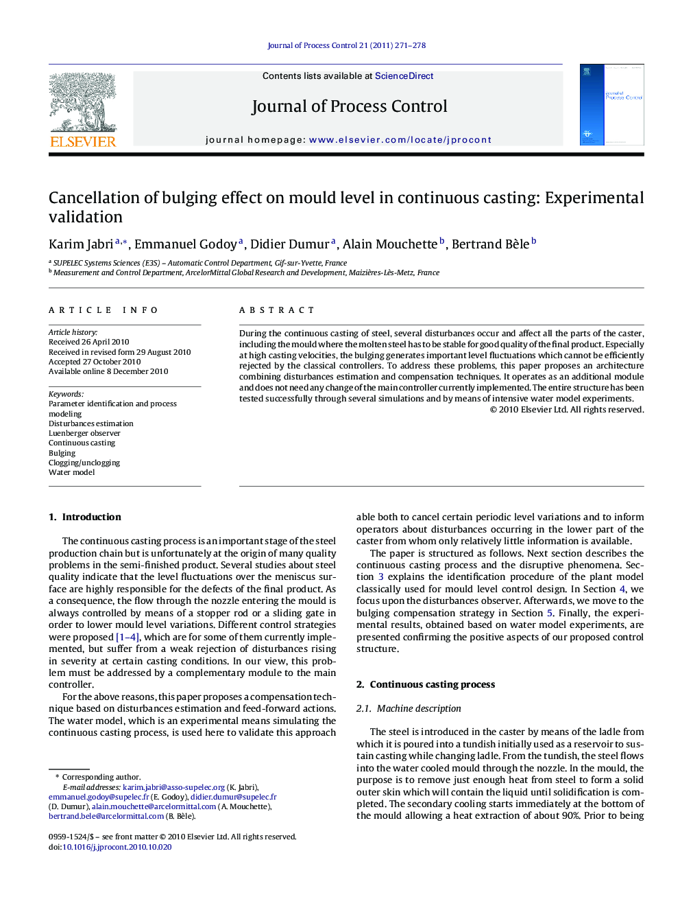 Cancellation of bulging effect on mould level in continuous casting: Experimental validation