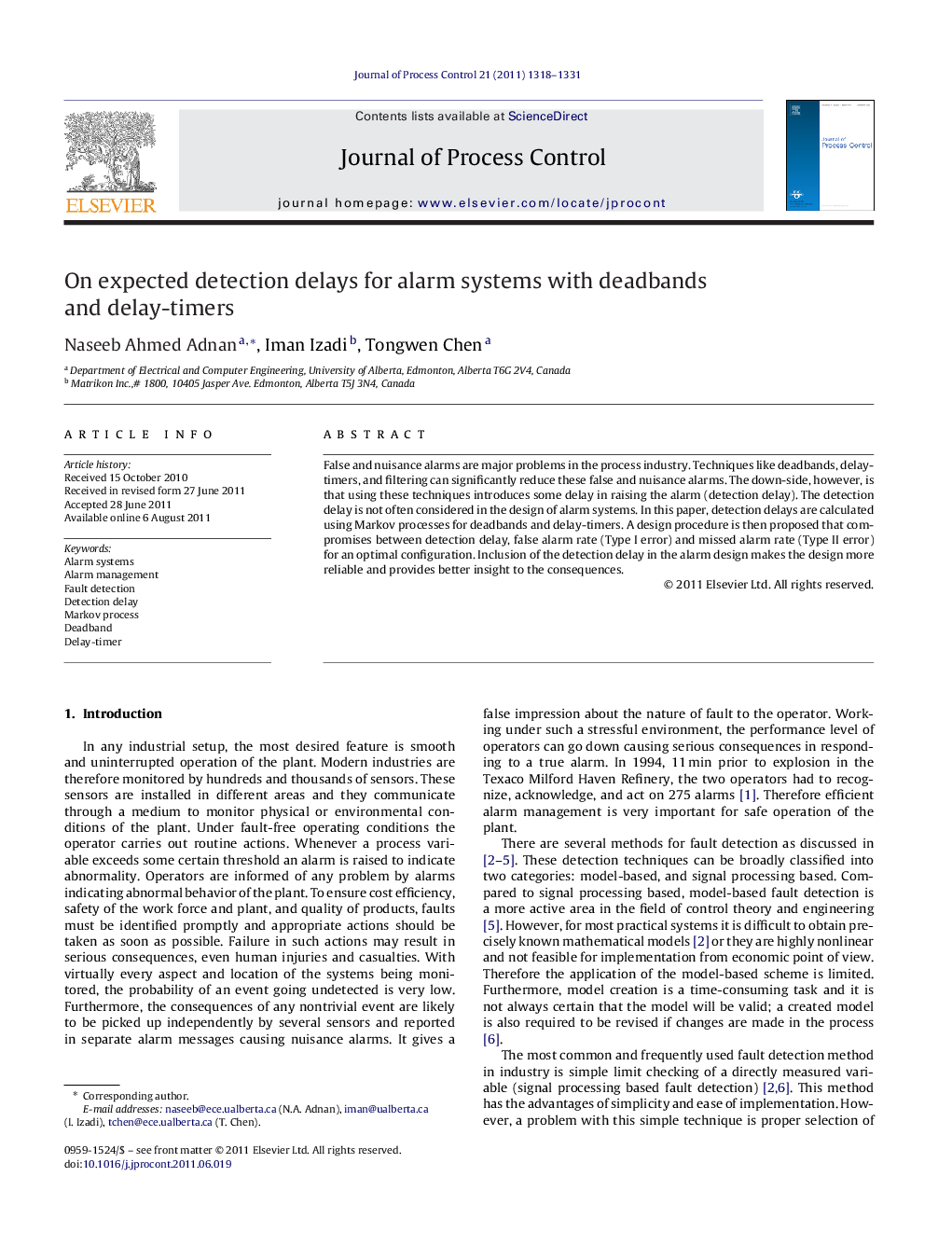 On expected detection delays for alarm systems with deadbands and delay-timers