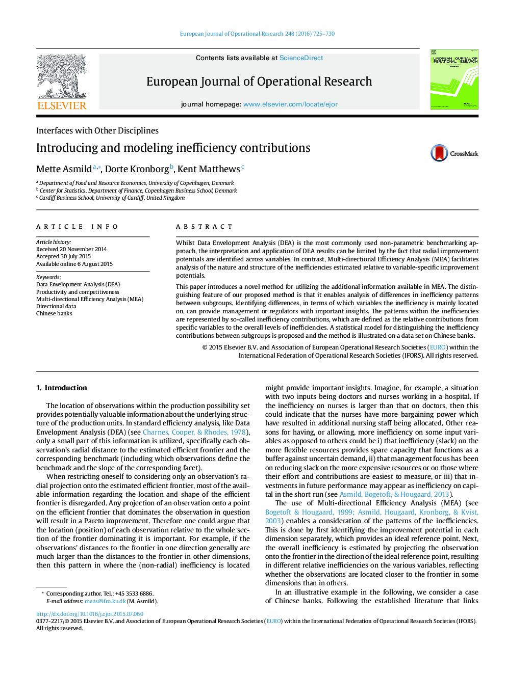 Introducing and modeling inefficiency contributions