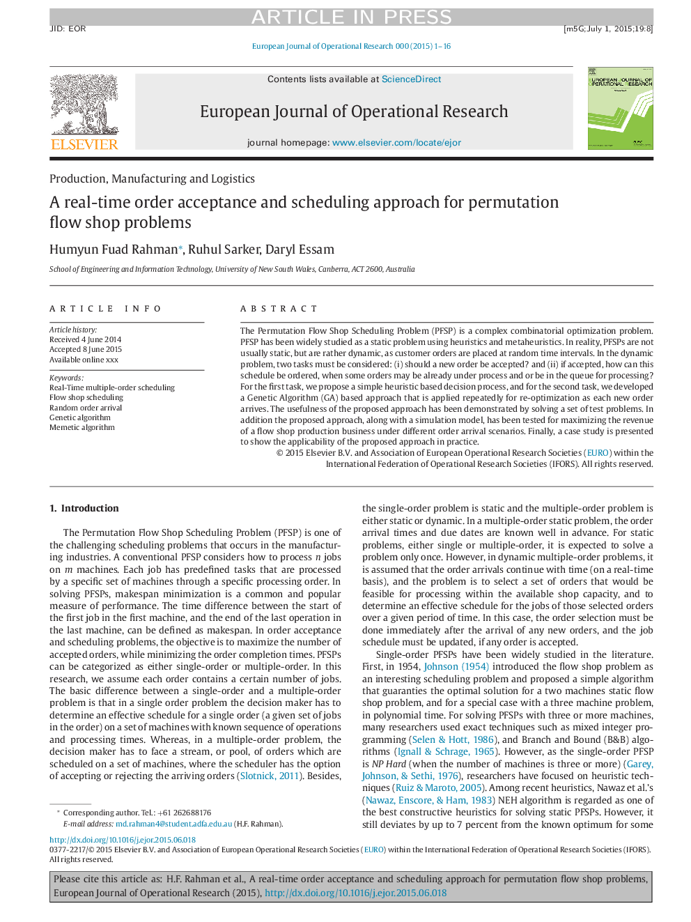 A real-time order acceptance and scheduling approach for permutation flow shop problems