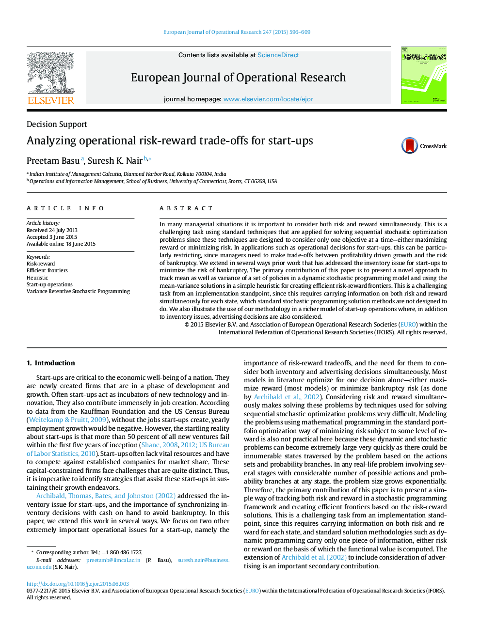 Analyzing operational risk-reward trade-offs for start-ups