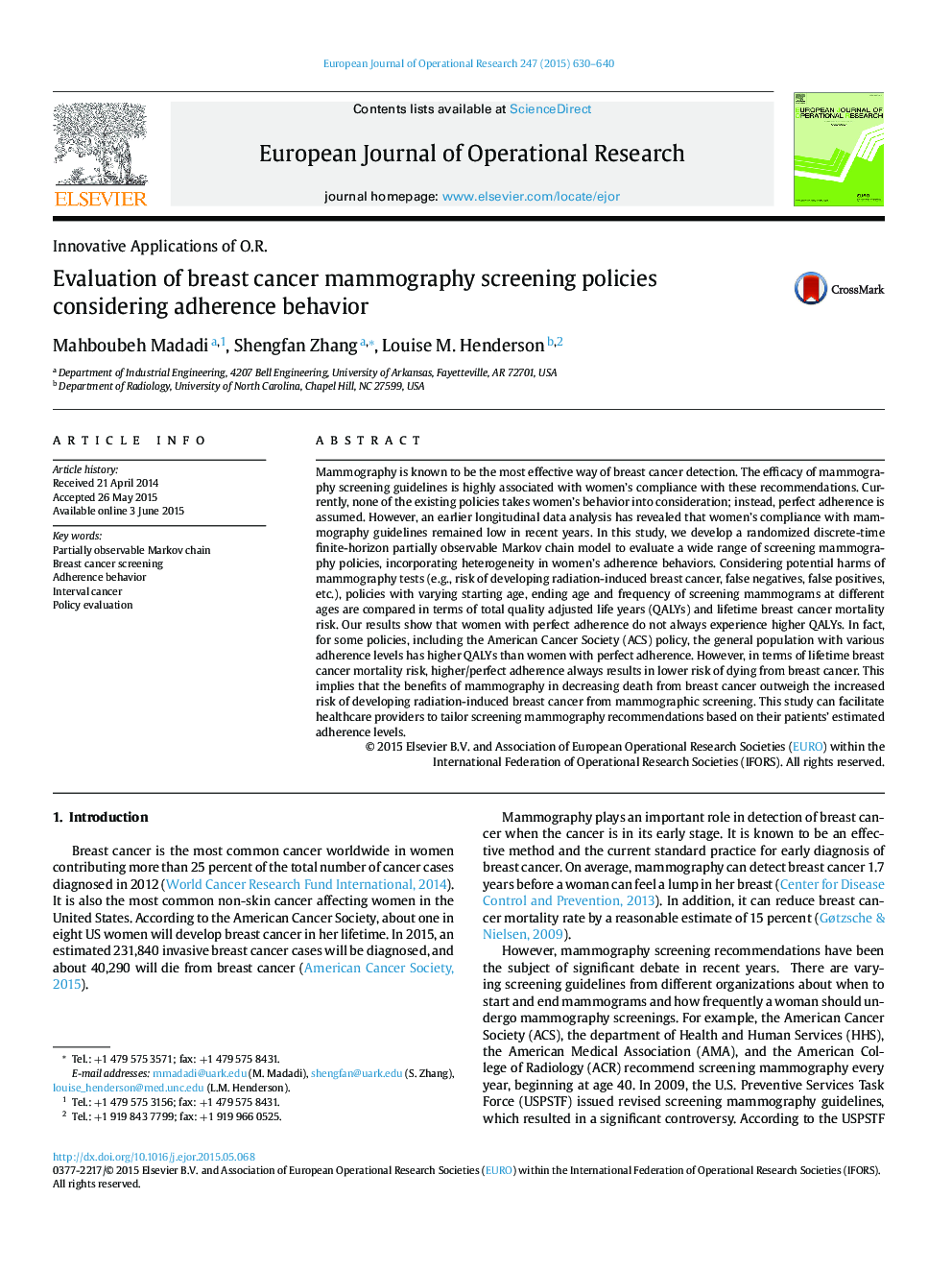 Evaluation of breast cancer mammography screening policies considering adherence behavior