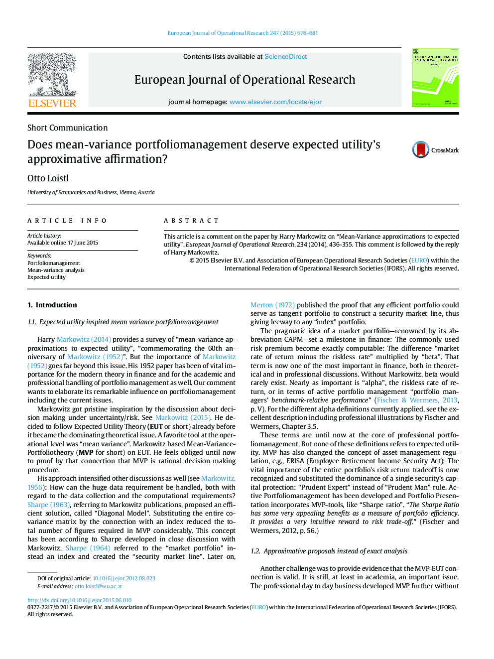 Does mean-variance portfoliomanagement deserve expected utility's approximative affirmation?