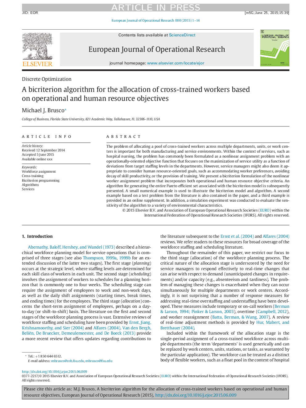 A bicriterion algorithm for the allocation of cross-trained workers based on operational and human resource objectives