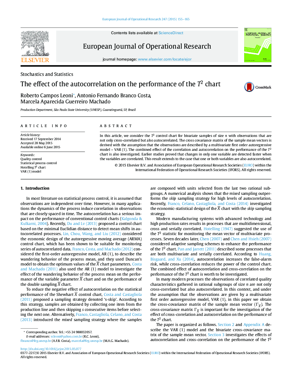 The effect of the autocorrelation on the performance of the T2 chart