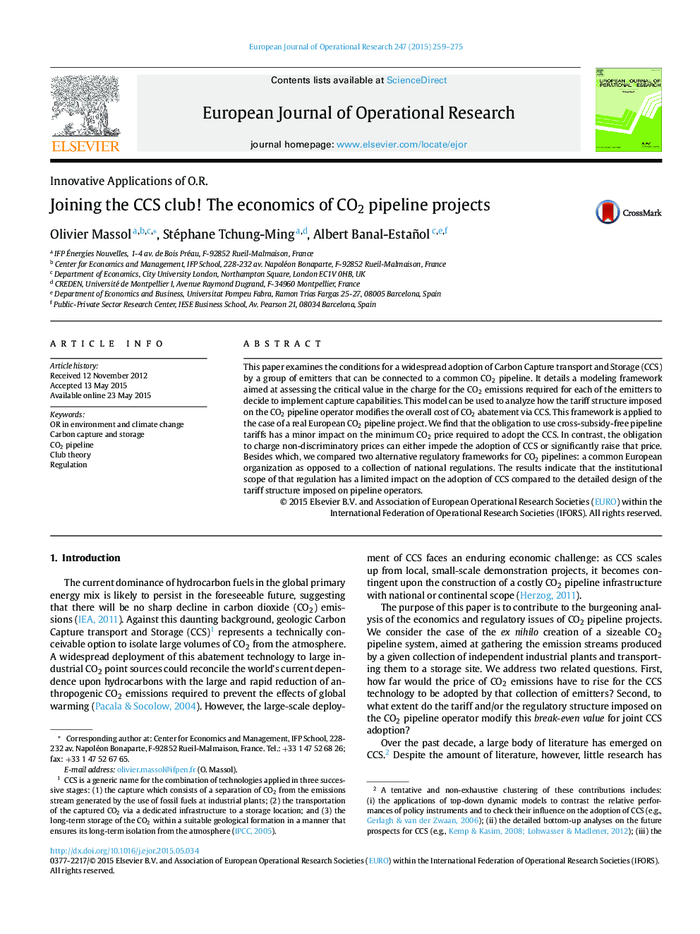 Joining the CCS club! The economics of CO2 pipeline projects