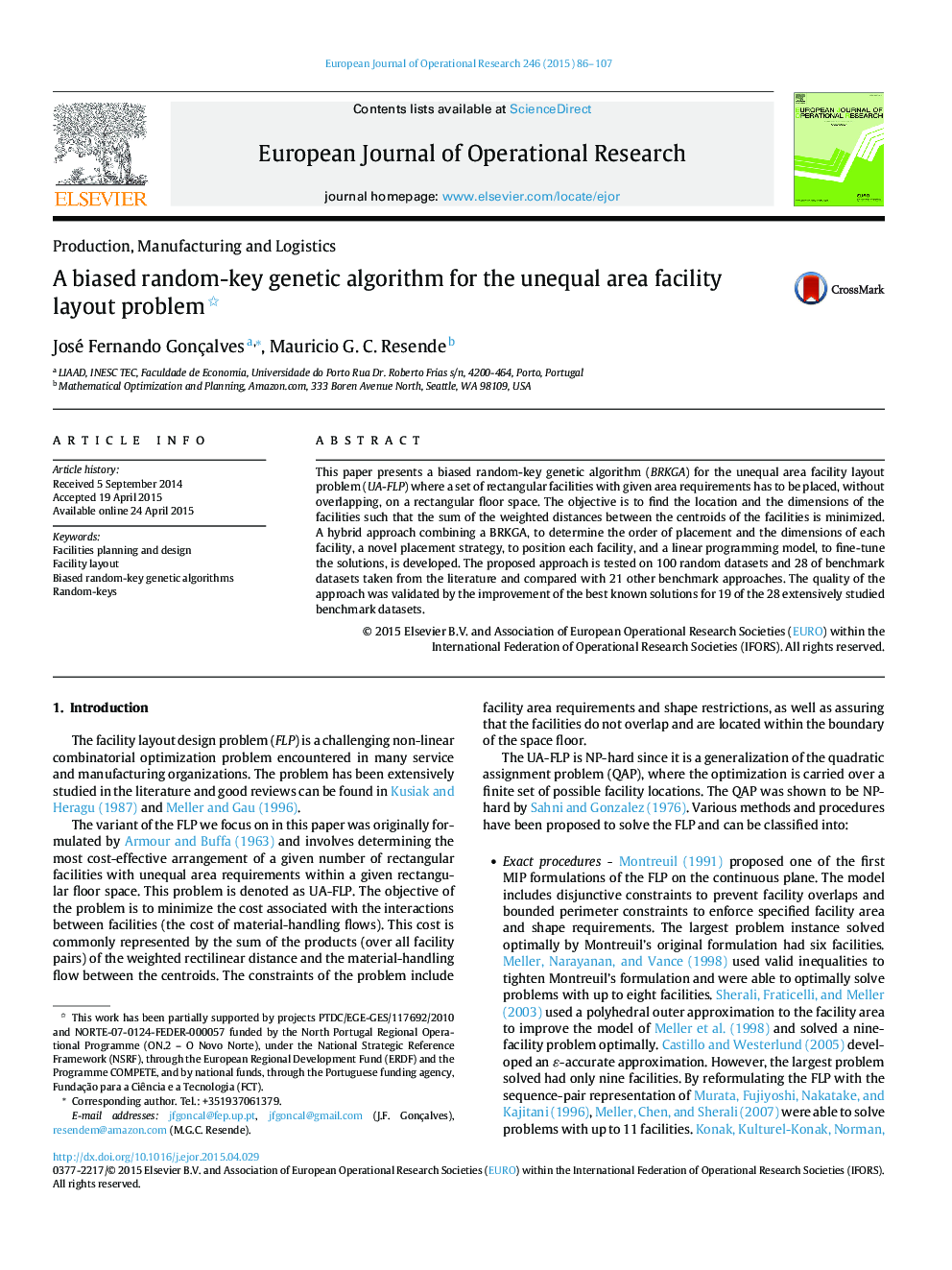 A biased random-key genetic algorithm for the unequal area facility layout problem