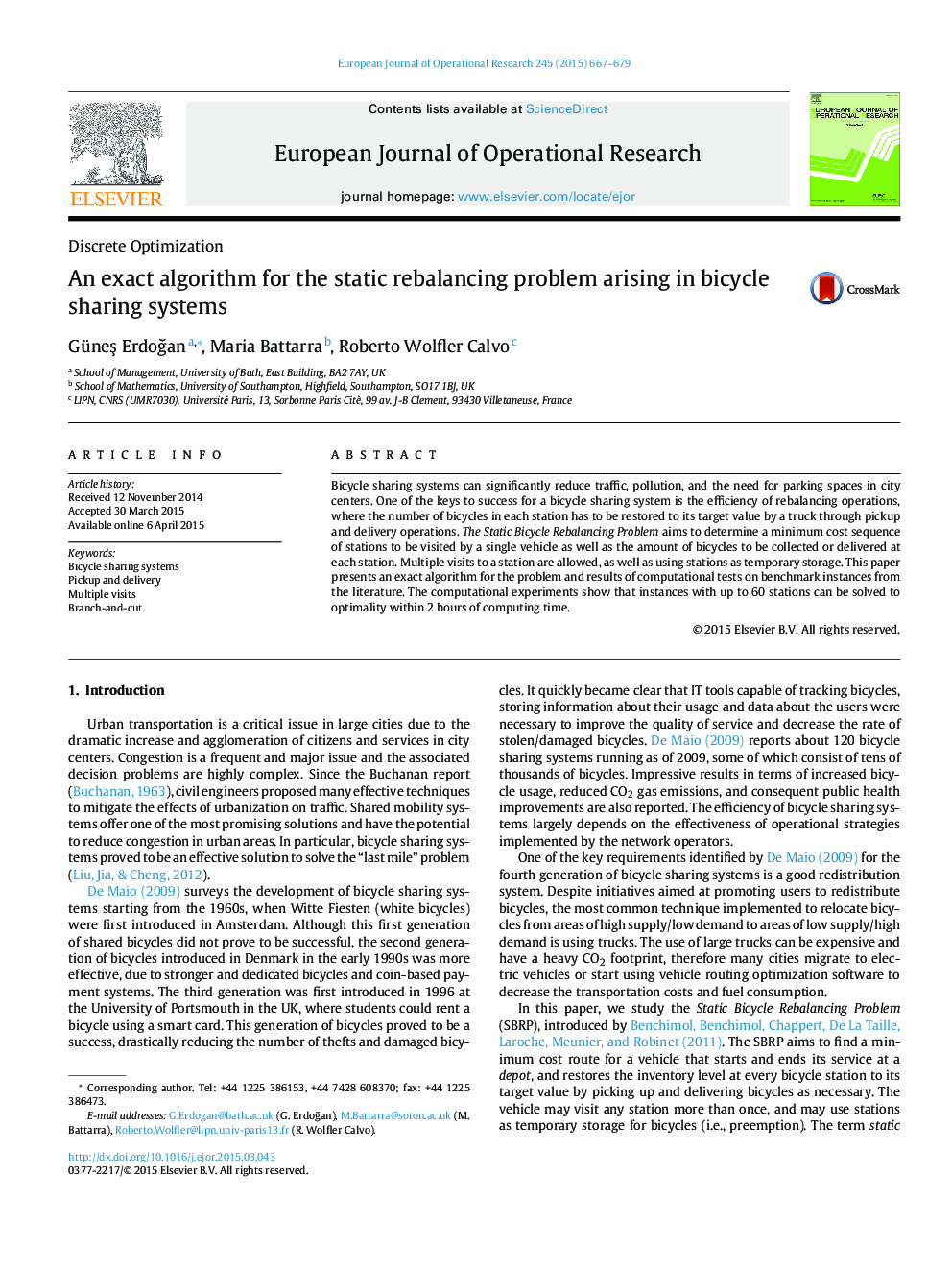 An exact algorithm for the static rebalancing problem arising in bicycle sharing systems