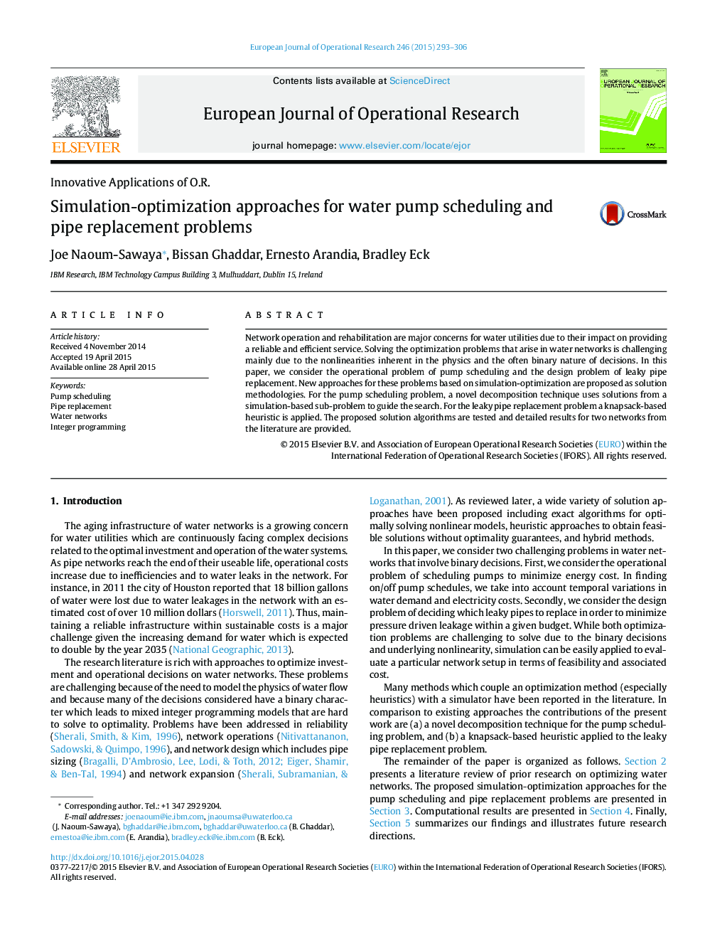 Simulation-optimization approaches for water pump scheduling and pipe replacement problems