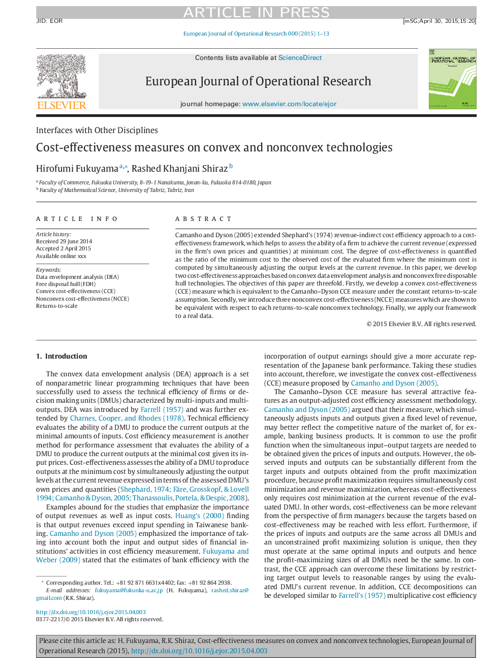 Cost-effectiveness measures on convex and nonconvex technologies