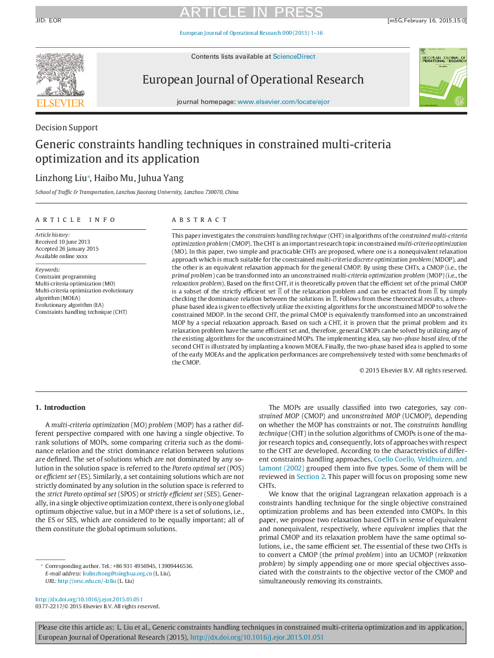 Generic constraints handling techniques in constrained multi-criteria optimization and its application