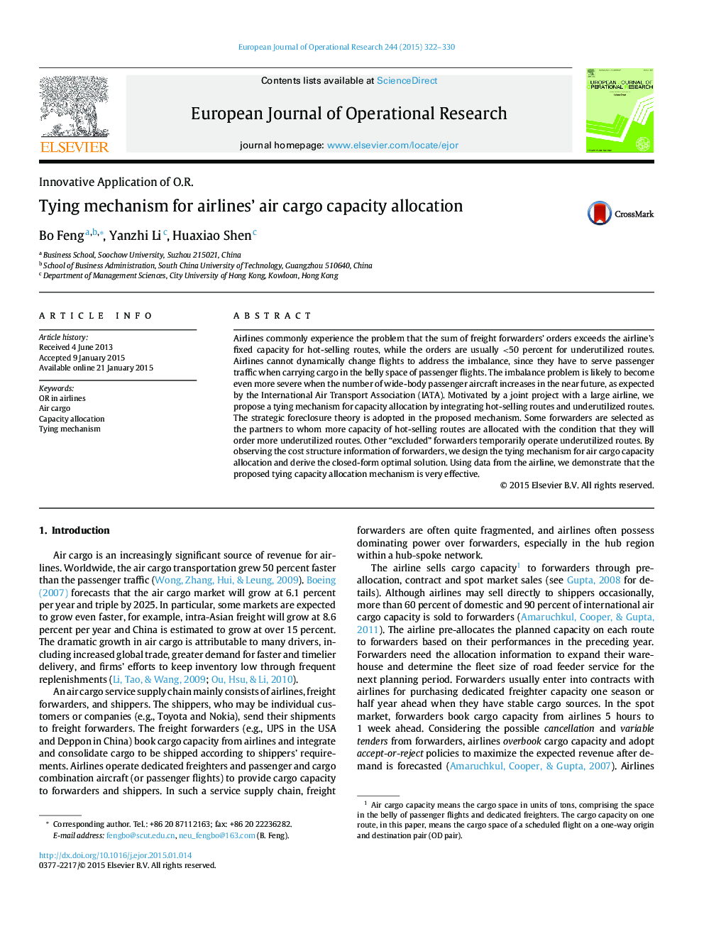 Tying mechanism for airlines' air cargo capacity allocation