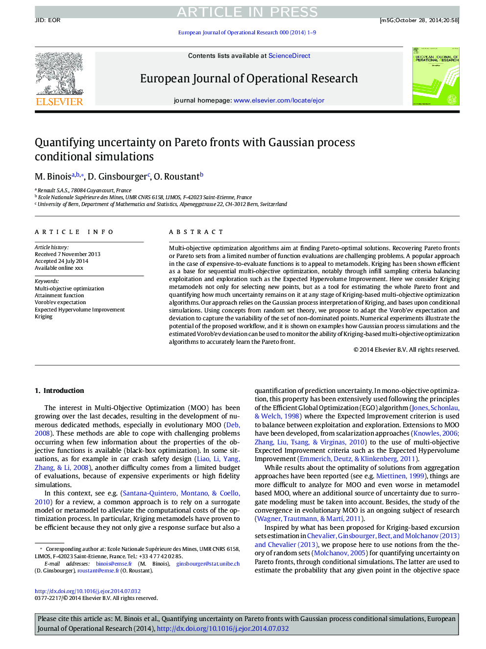 Quantifying uncertainty on Pareto fronts with Gaussian process conditional simulations