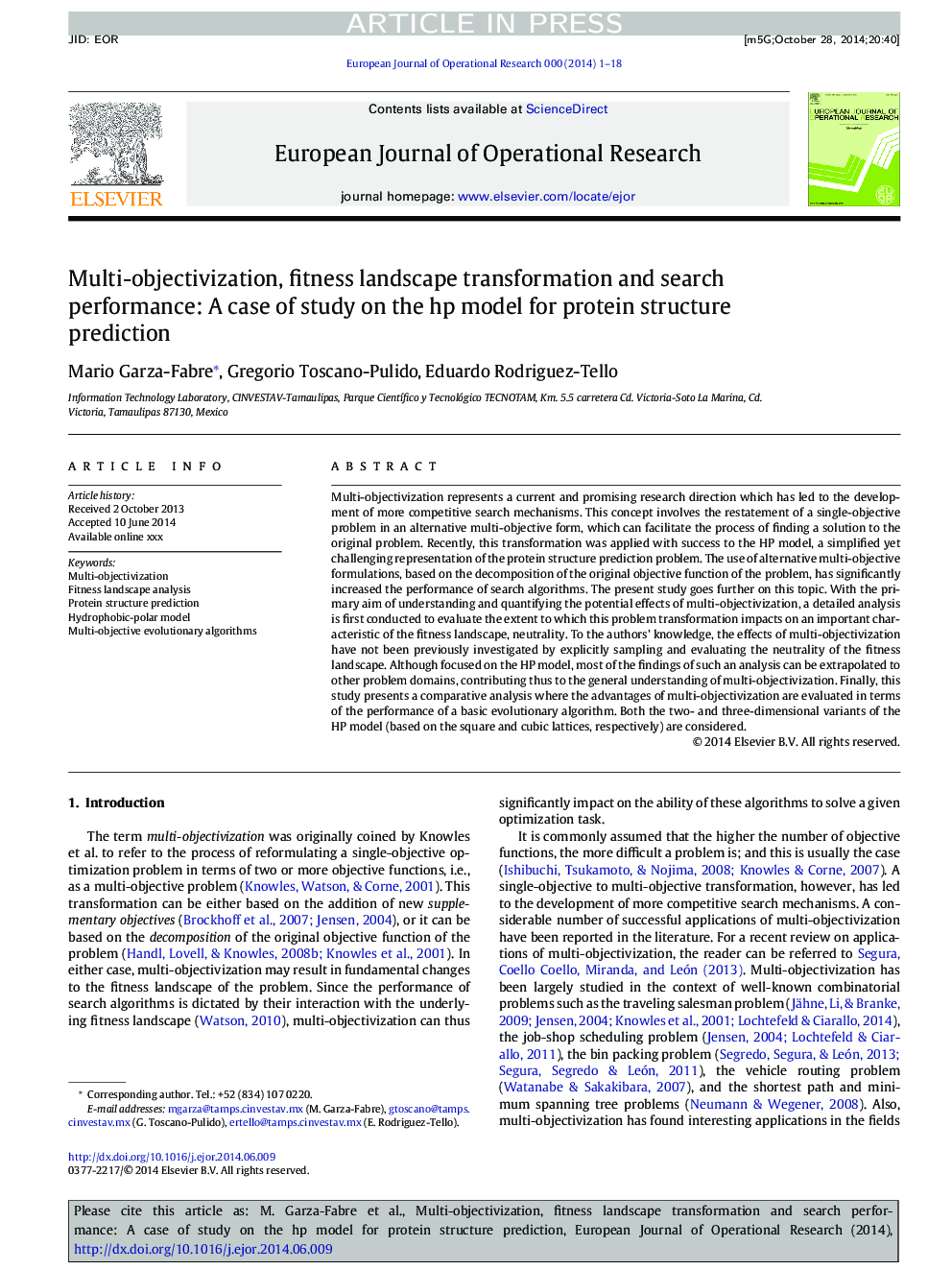 Multi-objectivization, fitness landscape transformation and search performance: A case of study on the hp model for protein structure prediction