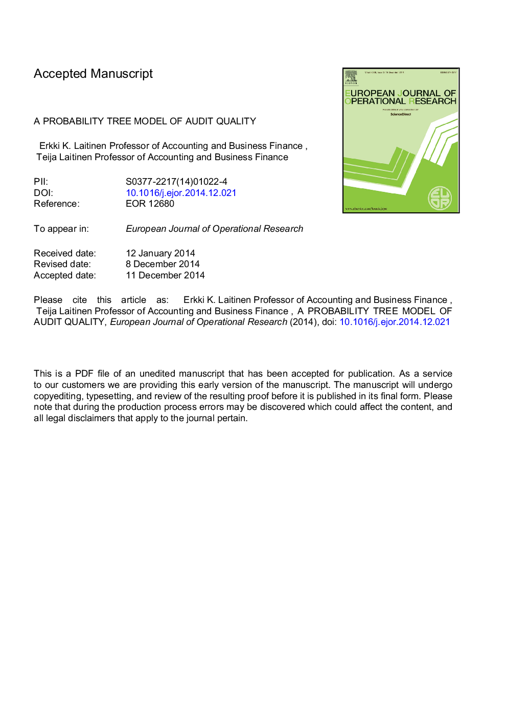 A probability tree model of audit quality