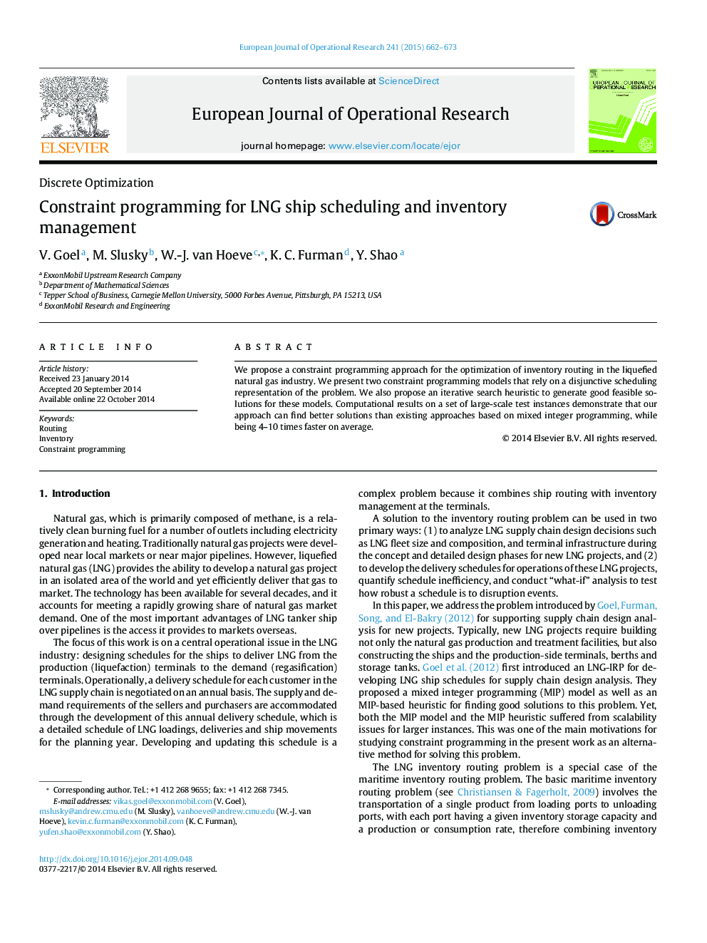 Constraint programming for LNG ship scheduling and inventory management