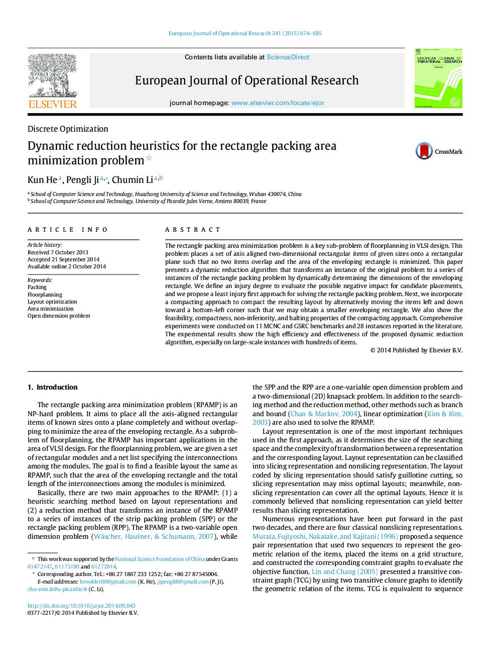 Dynamic reduction heuristics for the rectangle packing area minimization problem