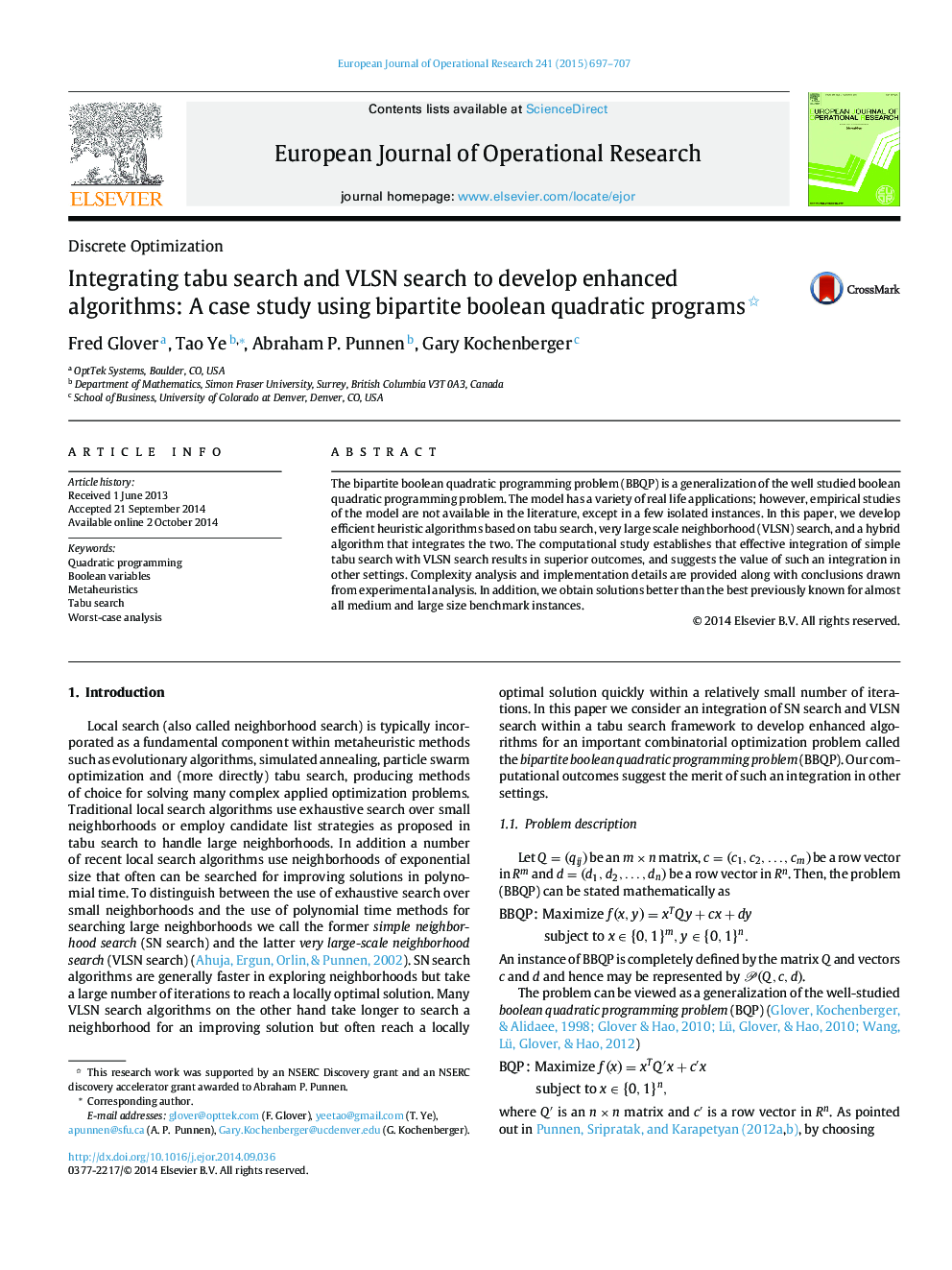 Integrating tabu search and VLSN search to develop enhanced algorithms: A case study using bipartite boolean quadratic programs